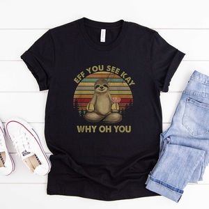 Women’s Black Graphic T-Shirt Yoga Sloth Eff You See Kay Why Oh You 3X